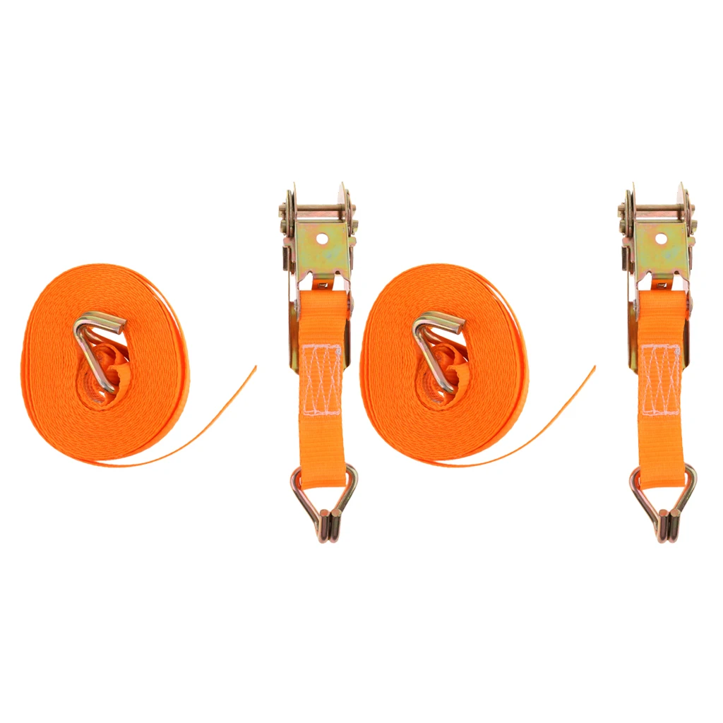 2Pieces Heavy Duty 6m 25mm Ratchet Tie Down Strap Webbing w/ Double J Hooks
