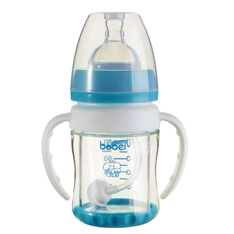 

Bombay Baby Elephant Children Double Layer Explosion-Proof Glass Feeding Bottles Wide Mouth with Handle Straw