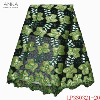 

Anna nigerian guipure lace fabric 2020 high quality green embroidered french sequins net laces african tulle fabrics for sewing