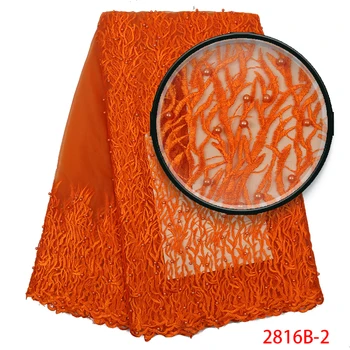 

2019 Popular Designs African Tulle Lace with Beaded Trim French Embroidery Net Fabrics for Party Dress AMY2816B-1