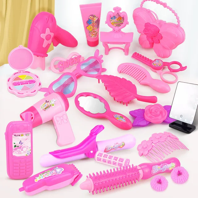 24-30PCS Pretend Play Kid Make Up Toys Pink Makeup Set Princess Hairdressing Simulation Plastic Toy For Girls Dressing Cosmetic 4