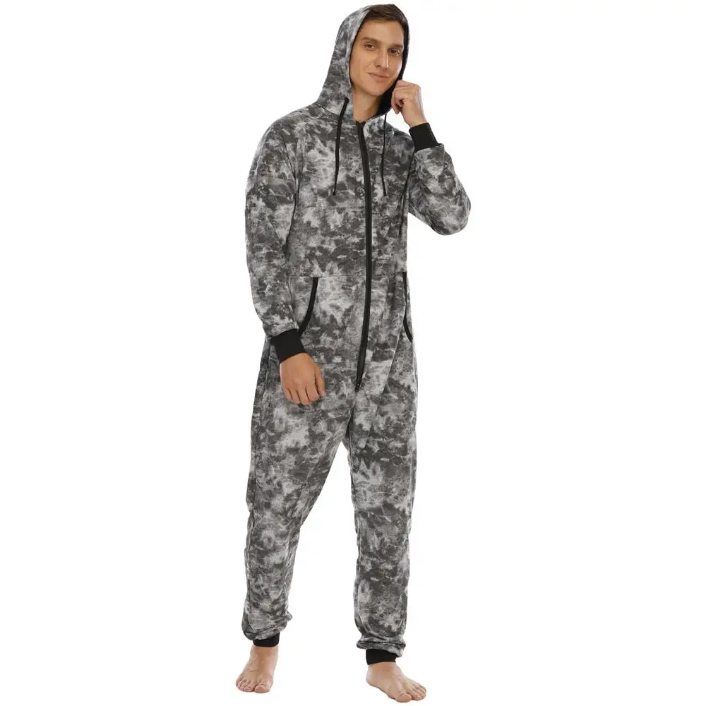 

Autumn Winter Jumpsuit Men Streetwear Overalls Hombre Hoodie Black Gray Print Camouflage Onesie Male Casual Pajama