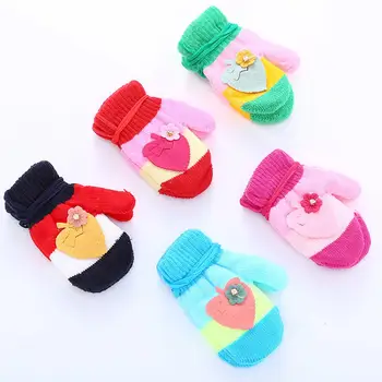 

варежки женские Warm Knitted Gloves for Kids Girl Strawberry Flower Winter Neck Hanging Warm Gloves Full Finger Mittens Guantes