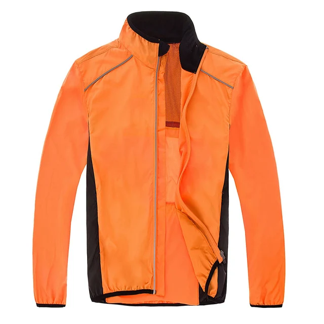 Men Reflective Cycling Jacket Long Sleeve Waterproof Windproof Bike Jackets Ultra Light Quick Dry Wind Coat Chaqueta Ciclismo ORANGE