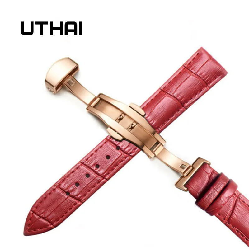 UTHAI Z09 Plus Ремешки для наручных часов из натуральной кожи 12-24 мм Универсальные часы с бабочкой и пряжкой стальной ремешок с пряжкой 22 мм ремешок для наручных часов