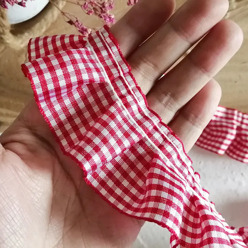 고품질 격자 무늬 리본 주름 레이스 원단, DIY 의류 스커트 크래들 소재 홈 섬유 바느질 애완 동물 장난감 인형 옷 트림