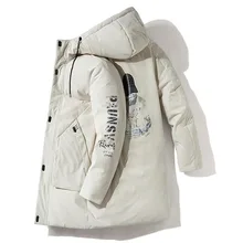 

2020 New Mens Down Coat Korean-Style Mid-Length Fashion Winter Warm White Goose Down Jacket Vintage Minimalist Overcoat Outwear