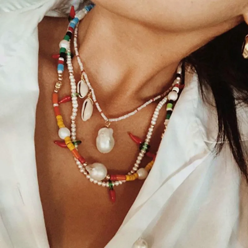 Boho Puka, натуральный Каури, ожерелье в виде ракушки, для женщин, массивные жемчужные барочные ювелирные изделия, колье-чокер, ювелирные изделия