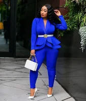 Nowy damski zimowy damski zestaw dresowy z pełnym rękawem Ruffles Blazers ołówek spodnie garnitur dwuczęściowy zestaw Office Lady stroje jednolite 5