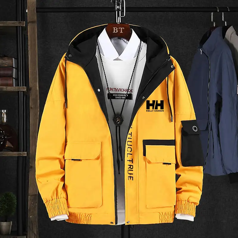 

Men's Jackets Waterproof 2019 Autumn HH Printed Hooded Coats Men Women Outerwear Splice Casual Brand Male Clothing Streetwear