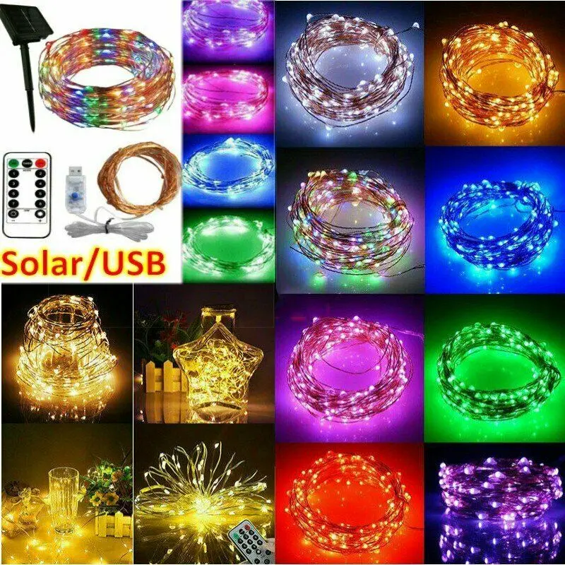 9color 2/5M LEDs RGB Holiday Lighting LED Copper WireStrip Lamp Xmas Party Decor 