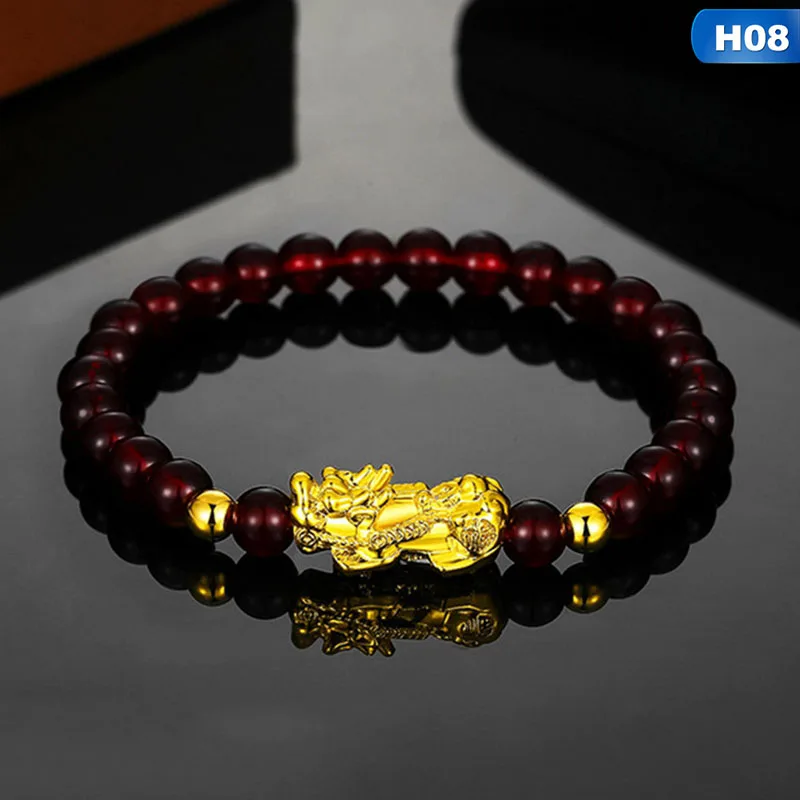 New Arrival Golden color PIXIU Bracelet for Women Men Beads Couple Bracelet Bring Lucky Brave Wealth Feng Shui Bracelets - Окраска металла: BL4509H08