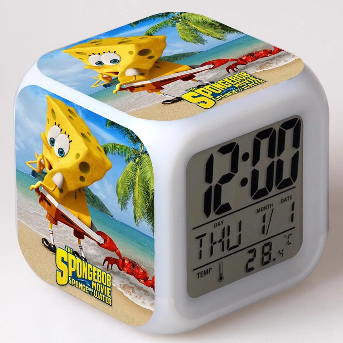 25 SpongeBob квадраты цифровой светодиодный детский будильник с 7 цветов изменить милый мультфильм 3D украшение спальня светодиодный настольные часы - Цвет: 25
