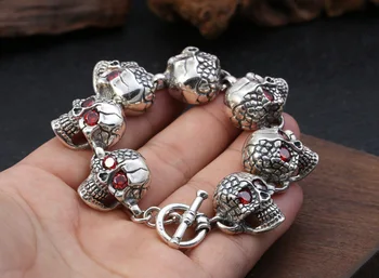 

78g 925 solid Sterling Silver Mens Gothic skull link Bangle Bracelet 20cm JEWELRY A4454
