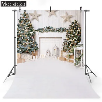 

Indoor Christmas Photography Backdrop Winter Newborn Children Portrait Photo Background Fireplace Christmas Trees Photocall Prop