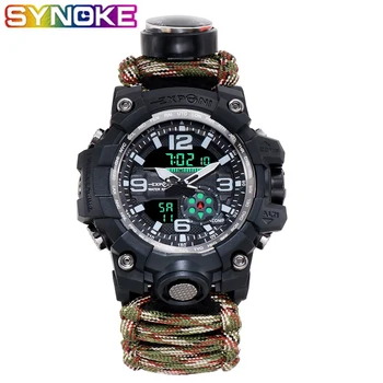 

SYNOKE Men Digital Watches Sports Thermometer Luminous Waterproof Military Double Movement Quartz Watches Alarm Chronograph