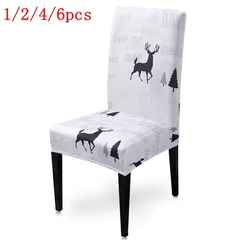 

1/2/4/6pcs Christmas Printed Chair Covers Multifunctional Dining Spandex Elastic Cloth Universal Stretch Print Chair Covers