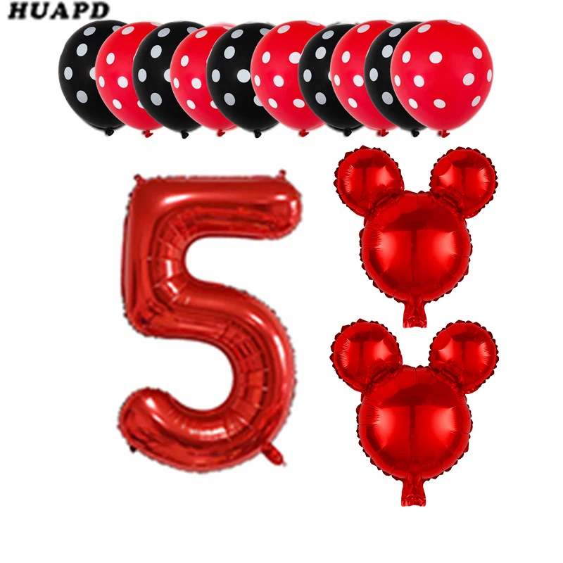 as picture 1set 13 шт., 30 дюймов, номер 1, 2 фольгированные шары, красные, черные латексные шары, для детского душа, для дня рождения, Декор, Микки, Минни, аксессуары для головы, детские игрушки - Цвет: as picture 1set