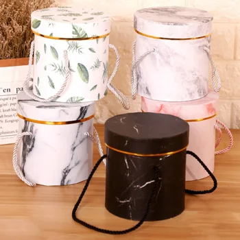 

1Pcs Marble Romantic Round Flower Box Portable Small Box With Rope Birthday Party Candy holding Gift Wrap Storage Bag//