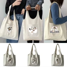 Shopping Bags Women‘s Canvas Bag Commuter Print Animated Cartoon Cat Series Tote Bag School Bag Portable One-shoulder Bag