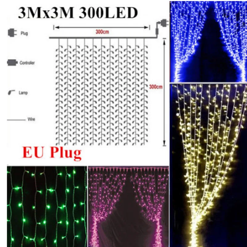 Новогодний 3x3/3x6 м светодиодный светильник-сосулька для занавесок Сказочный светильник 300led Рождественский светильник для свадьбы, дома, окна, вечерние украшения - Испускаемый цвет: 3M X 3M 300LED