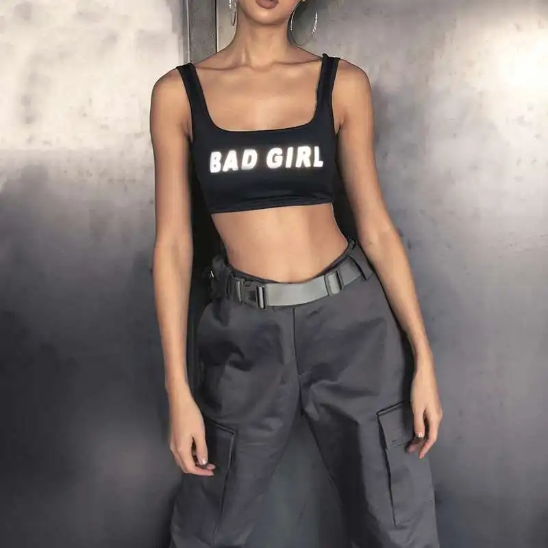 

Reflective Women Vast Lady Litter Printing Tank Top U Neck Mini Slim Clothes Casual Sport Women Street Wear Vast