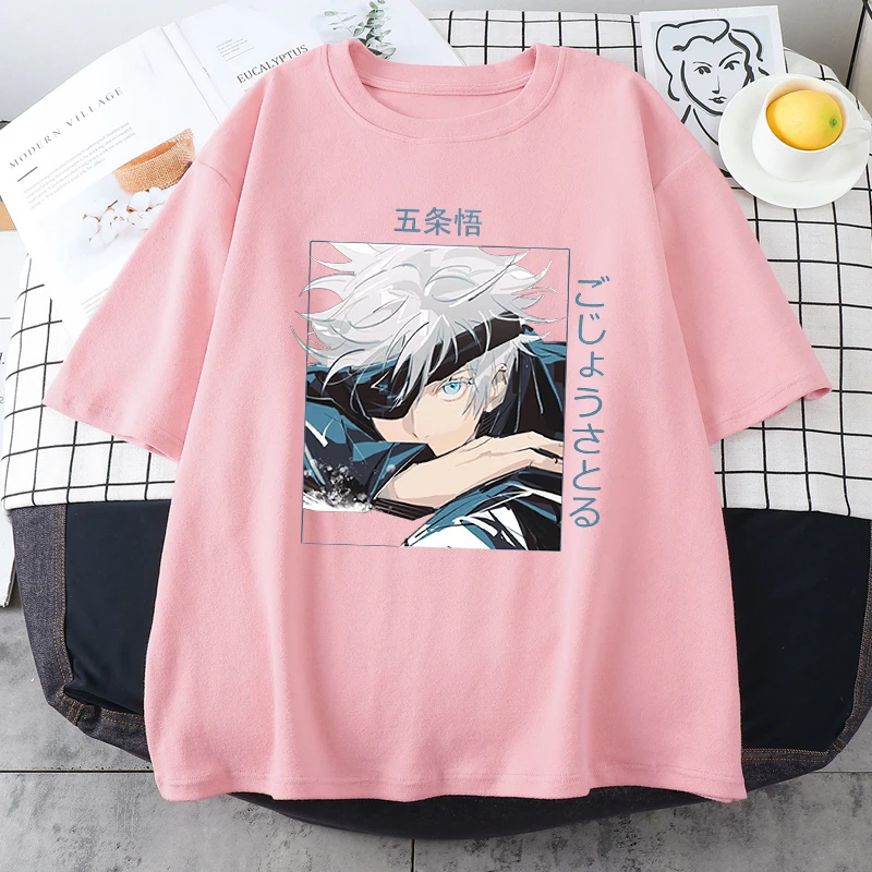 Jujutsu Kaisen Anime Gojo Satoru Print T-Shirt Women Casual Brand Top 2021 Summer Short Sleeve Loose Soft Womens Tshirt cool t shirts