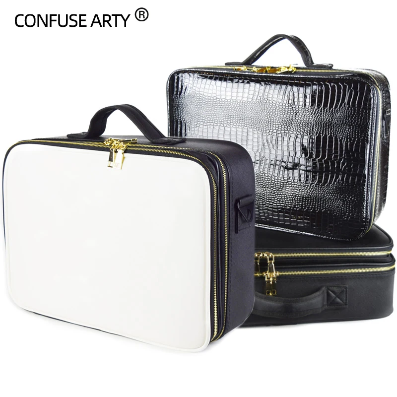 Makeup Bag New PU Leather Makeup Bag Large Capacity Compartment Travel Tattoo Storage Cosmetic Case