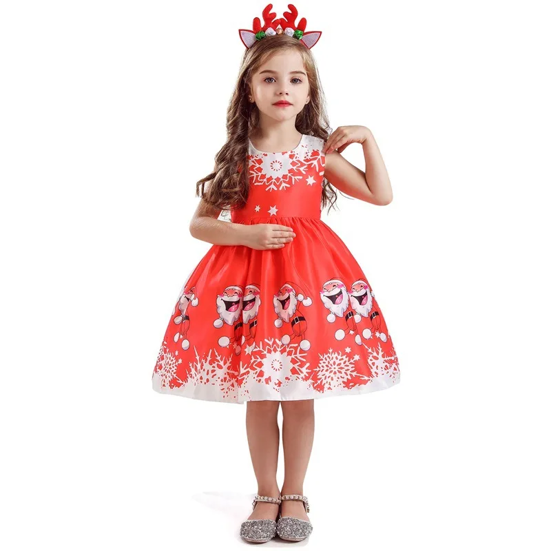 Платье для девочек на Рождество костюмы с коротким рукавом милое рождественское