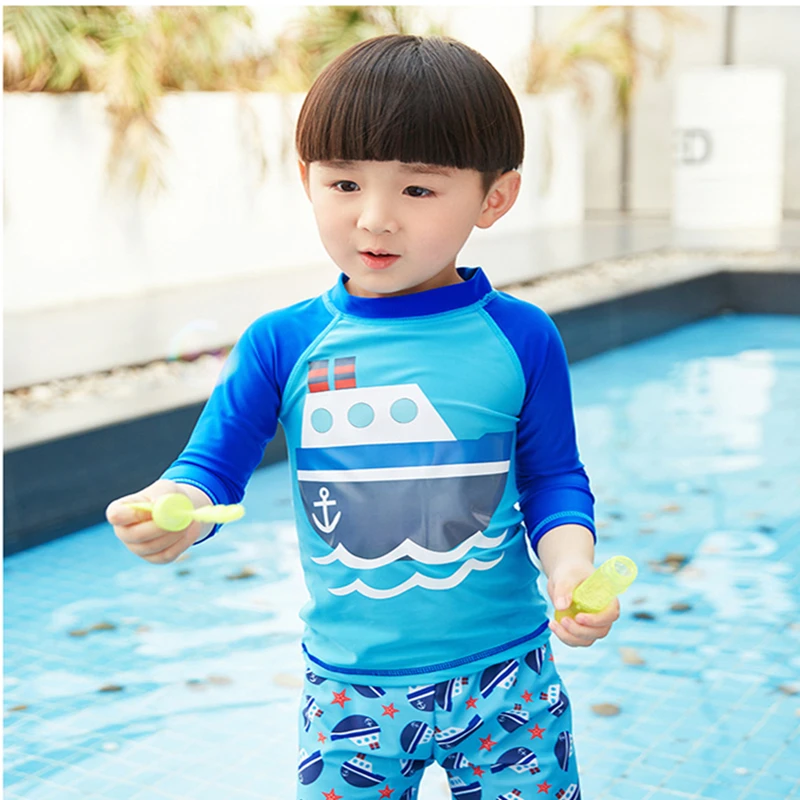 2020 New Cute Boys Swimsuit With Cap Two Pieces Set Cartoon Tops And Shorts Surfing Beach Wear S01301K | Спорт и развлечения