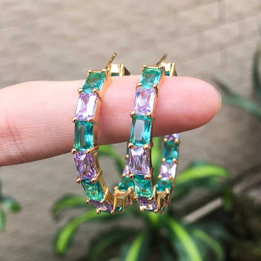 25 Different Styles Fashion Black Gold Hoops Huge Luxury Wedding Earings Zircon Big Hoop Earrings for Women Multi-Color Crystal - Окраска металла: HBD0044