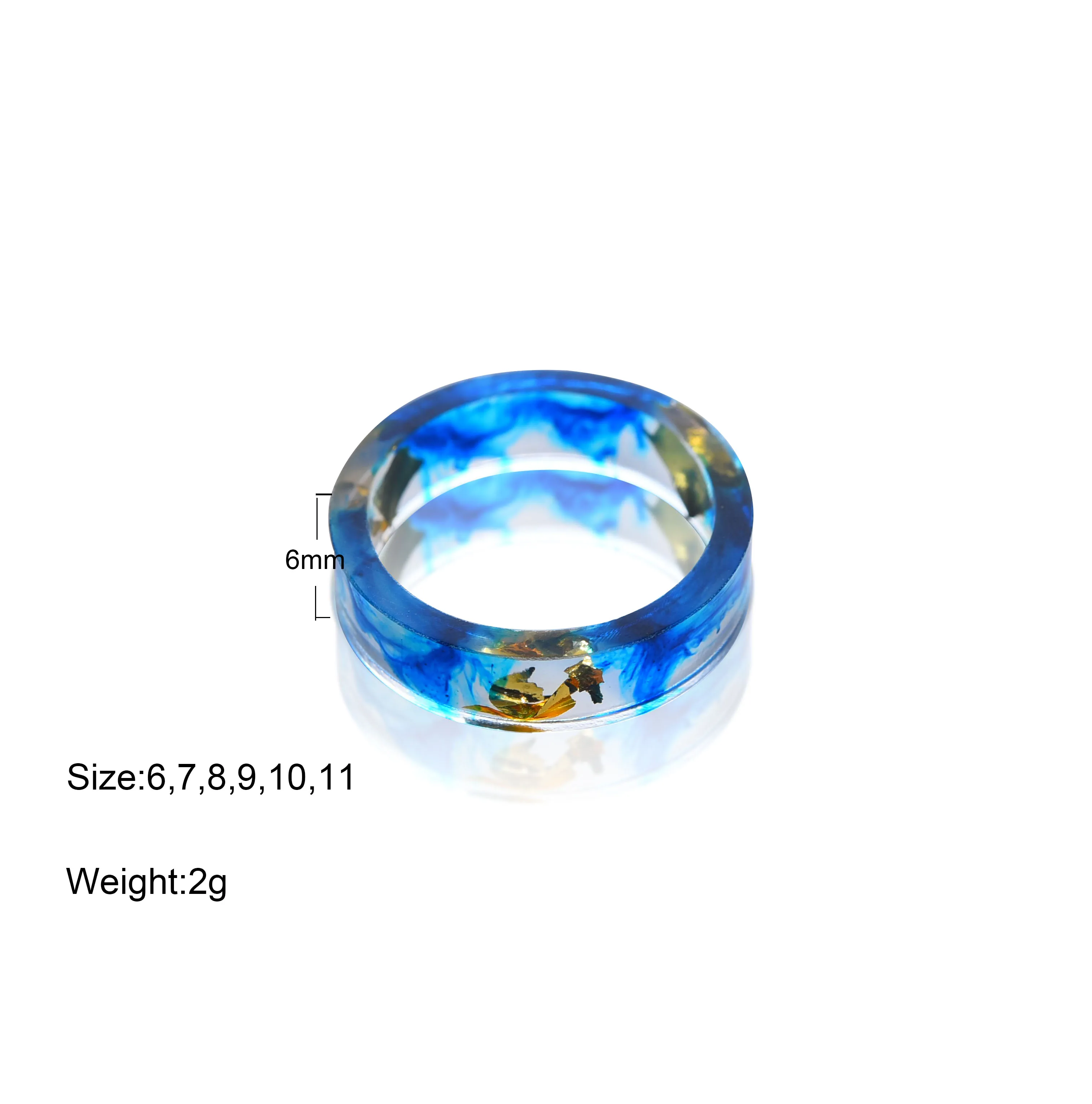 Кольцо из смолы цвета синего океана ювелирные изделия ручной работы с золотой