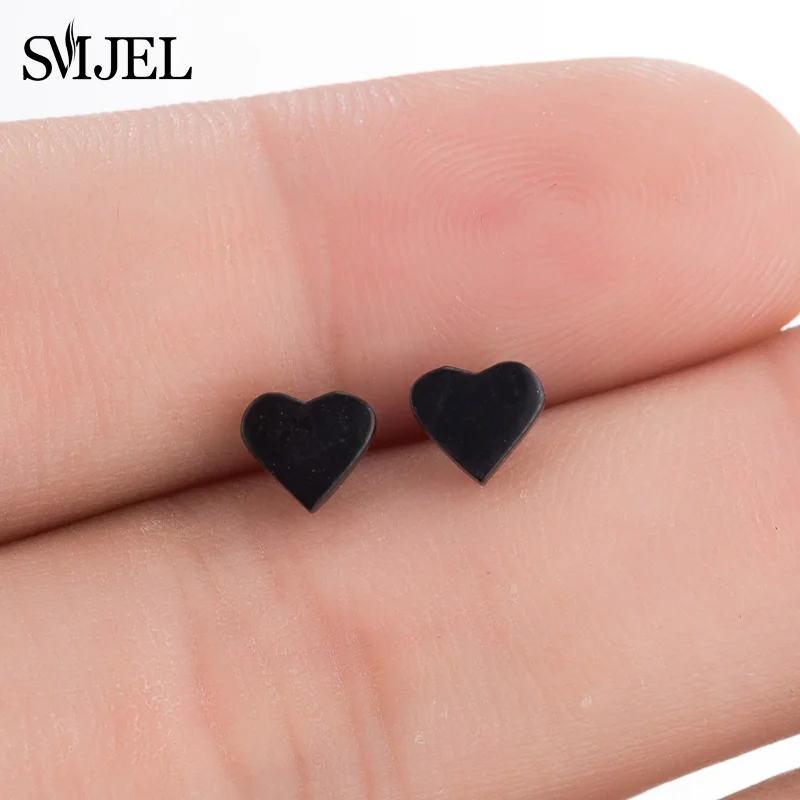 2024 winzige Herz Ohr stecker für Frauen HipHop schwarz Edelstahl hohl kleinen Ohrring Ohrschmuck Mädchen Großhandel – Detail 16
