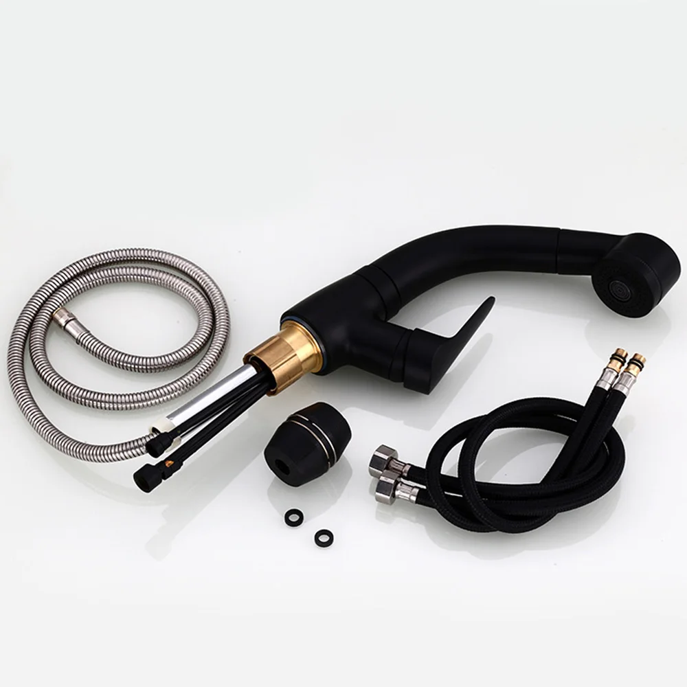 matte black Faucet Кухонный кран с одной ручкой, вращающийся на 360 градусов, кухонный кран, латунный кран для раковины, распылитель, матовый черный кран с распылителем - Цвет: matte black Faucet