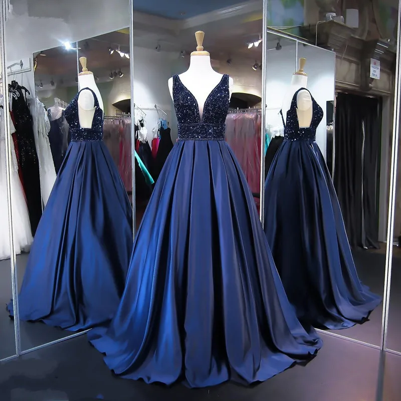 

Charming Dark Blue Beads Pleated Evening Formal Dress Custom Made Celebrity Red Carpet Women Maxi Gowns Vestidos Longo Noiva