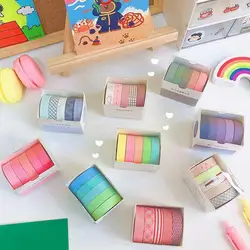 Ensemble de ruban Washi coloré Morandi, 5 rouleaux/boîte, ruban de masquage décoratif, mignon, papier pour Scrapbook, papeterie scolaire, déchiqueté, Q5m5 