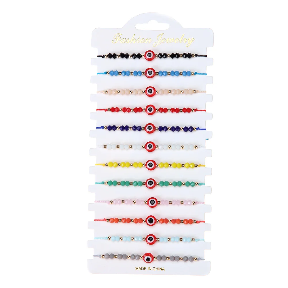 12pcs/lot Couples Women Blue Turkish Evil Eye Charms Bracelets Crystal Bead Adjustable Rope Chain Anklets Child Girl Jewelry - Image 2