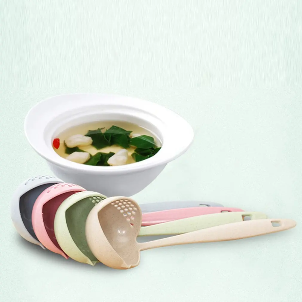 Wheat Straw Soup Colander Spoon Strainer Long Handle Hot Pot Soup Ladle Soup-slag Vegetable Filter Spoon with Holes Tableware