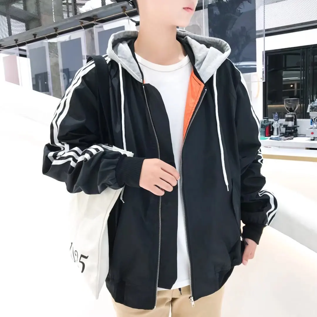 

Korean-style Spring New Products Thin Loose-Fit Joint Hooded Jacket Men Youth Versatile Simple Sports Jackets Trend