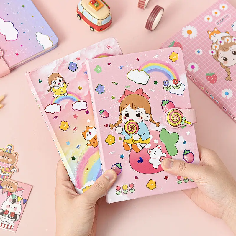

Creative A6 Cartoon Cute Notebook Magnetic Buckle Journal Daily Planner Office School Supplies Hand Book PU Notebooks for School