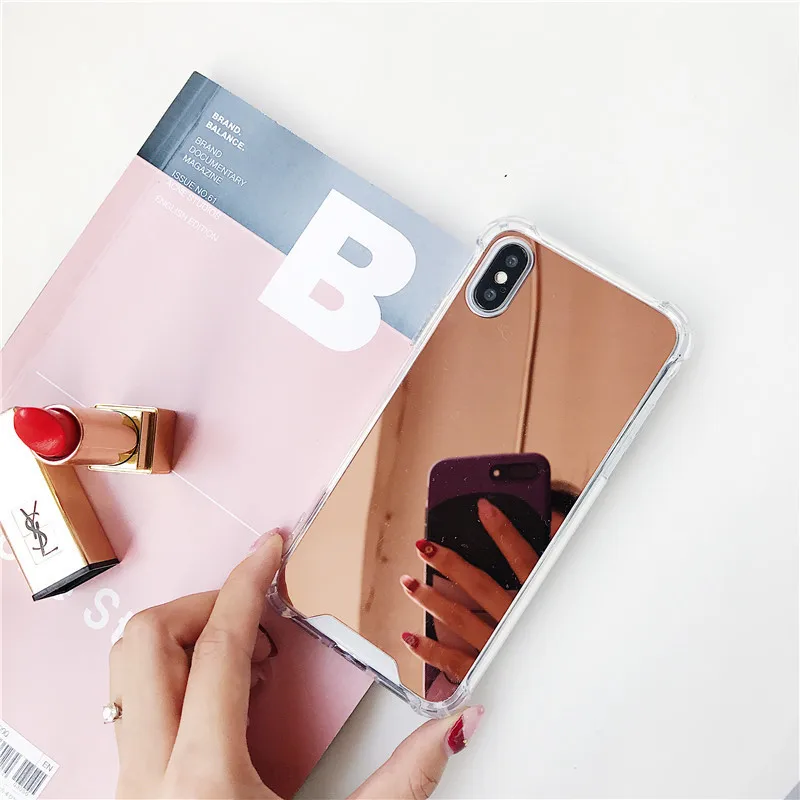 Ударопрочный чехол для телефона для iPhone X XS MAX XR 6 6S 7 8 Plus X роскошный косметический зеркальный девчачий стеклянный ТПУ+ PC чехол для телефона