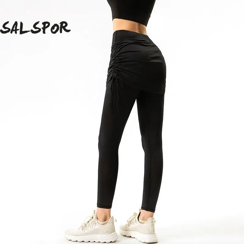 SALSPOR Fake Two Piece Yoga Leggings 