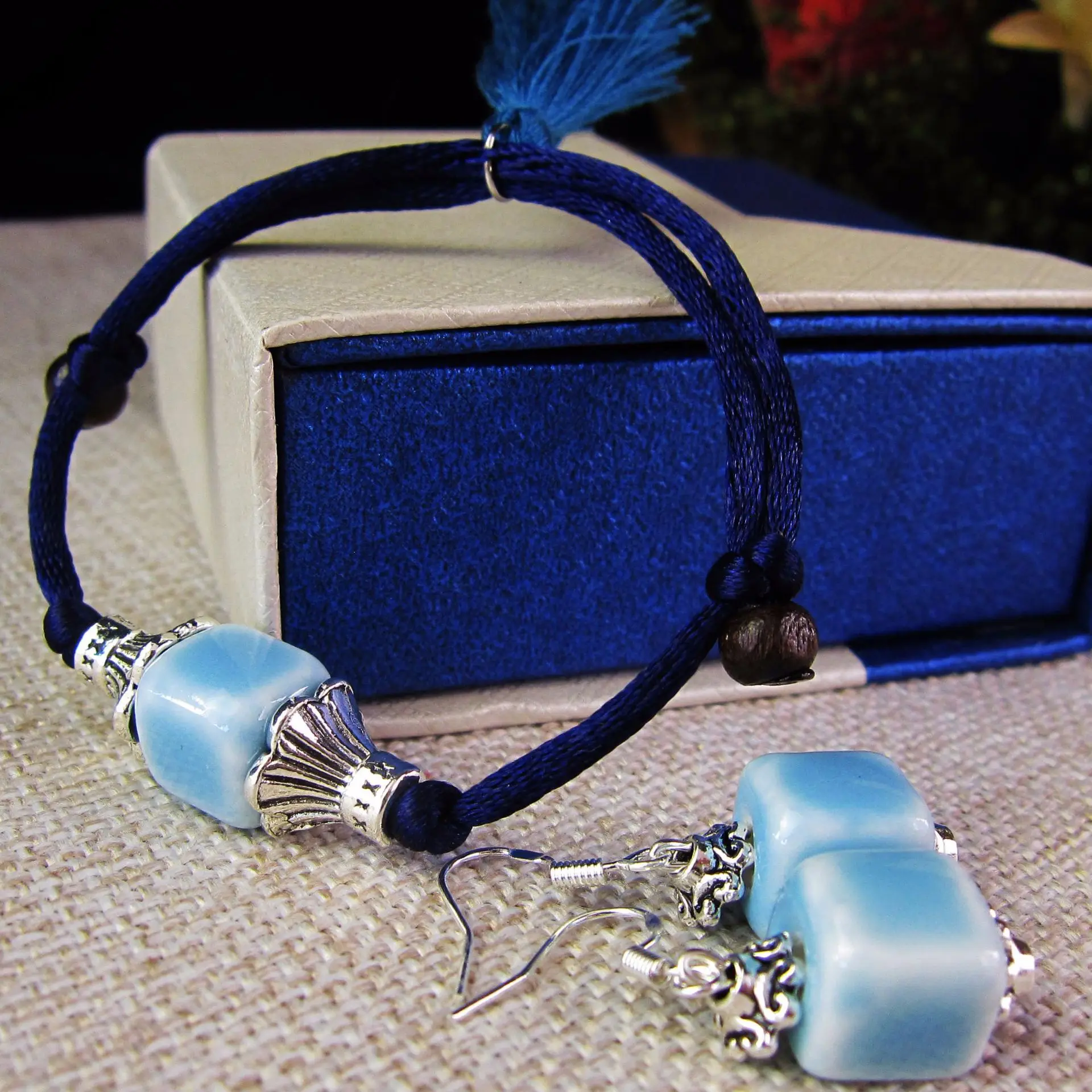 

Classic Ornament Set with Packaging Sweet Candy Line Jewelry Hand Jewelry Ear Stud Collocation Ceramic Jewelry Gift Recommended