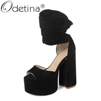 

Odetina Women Fashion Ankle Strap Block Extreme High Heel Faux Suede Platform Lace Up Peep Toe Party Pumps Ball Wedding Pumps