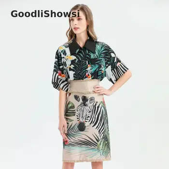 

Goodlishowsi New Fashion Women Spring And Summer Loose Top With Print Skirt