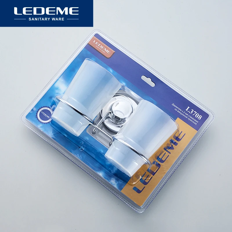 LEDEME Double Cup Holder Toothbrush Tumbler Holder Cup Adsorption Wall Mounted Stand Bathroom Accessory L3708