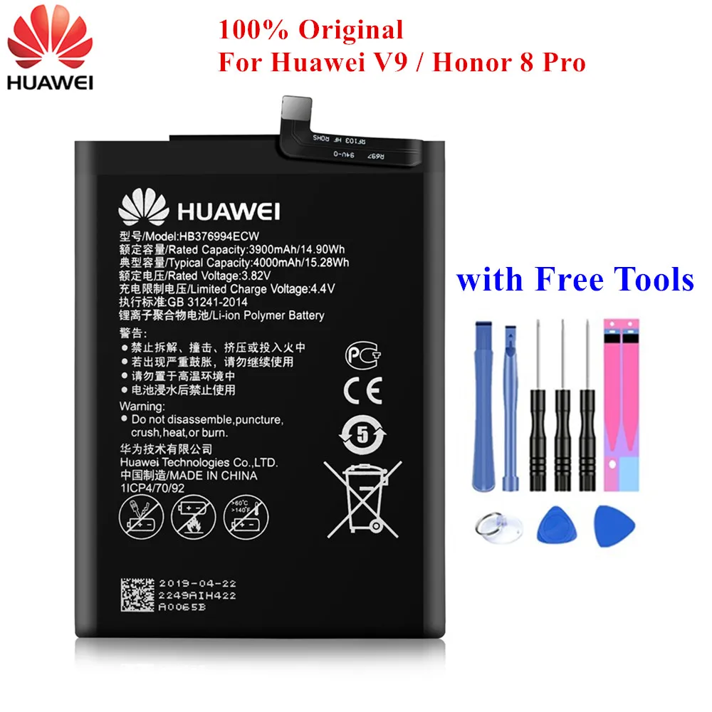 Аккумулятор HB376994ECW для Huawei Honor 8 Pro/Hua wei V9 DUK-AL20 DUK-TL30 3900/4000 мАч реальная емкость Akku+ Инструменты