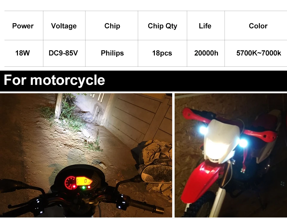 Точечный светильник для мотоцикла, головной светильник для скутера, противотуманный Точечный светильник светодиодный для мотоцикла ATV 12 В 6500 К, белый двигатель, рабочая фара для автомобиля DRL