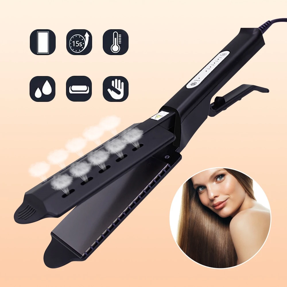 Ceramic tourmaline ionic flat iron hair straightener steam Clearance