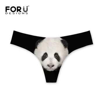 

FORUDESIGNS New Fashion Women Sexy Underwear Satin Panties For Girl's Thongs And G-strings 3D Panda Animal Lingerie Panties Soft